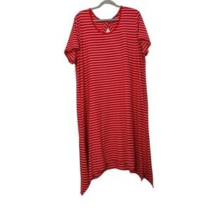 Cuddl Duds Flexwear Dress Orange Stripe Pockets Cut Out Soft Asymmetrical Sz P3X